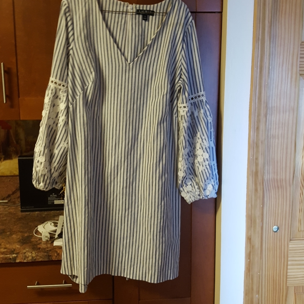 Lauren blue and white striped v-neck cotton dress